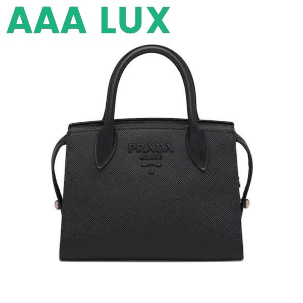 Replica Prada Women Saffiano Leather Prada Monochrome Bag-Black