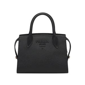 Replica Prada Women Saffiano Leather Prada Monochrome Bag-Black 2