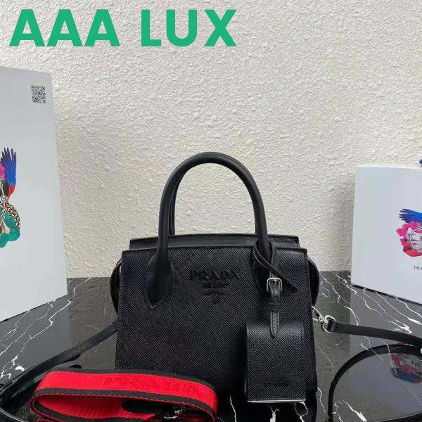 Replica Prada Women Saffiano Leather Prada Monochrome Bag-Black 3