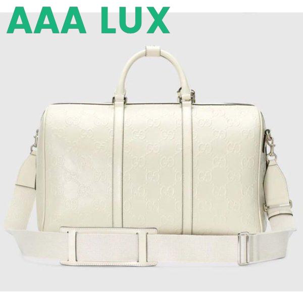 Replica Gucci GG Unisex GG Embossed Duffle Bag White GG Embossed Leather