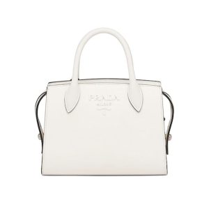 Replica Prada Women Saffiano Leather Prada Monochrome Bag-White