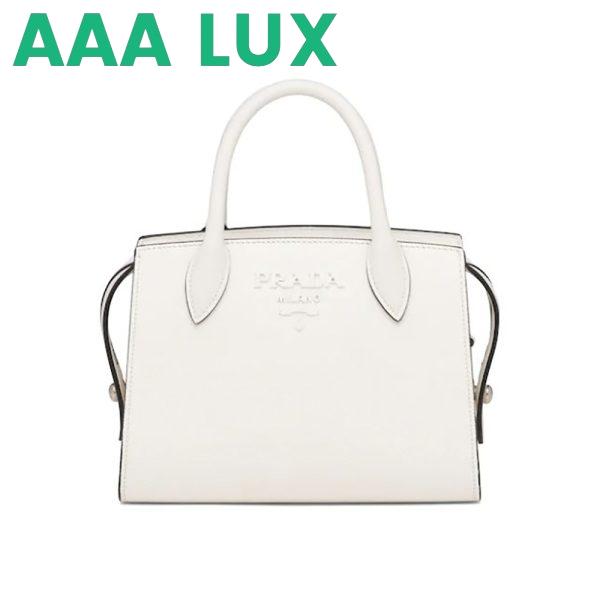 Replica Prada Women Saffiano Leather Prada Monochrome Bag-White 2