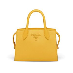 Replica Prada Women Saffiano Leather Prada Monochrome Bag-Yellow 2
