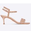 Replica Dior Women Dway Heeled Sandal Rose Des Vents Cotton Embroidered Metallic Thread Strass
