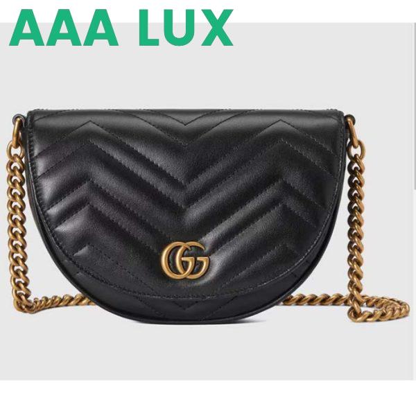 Replica Gucci Women GG Marmont Matelassé Chain Mini Bag Black Chevron Leather Double G 2