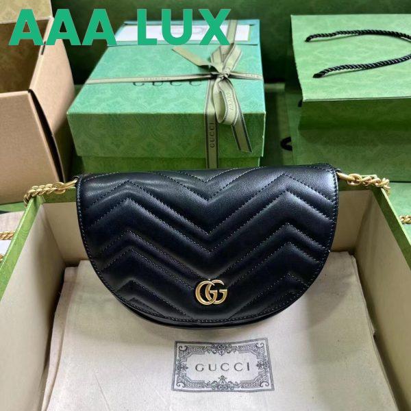 Replica Gucci Women GG Marmont Matelassé Chain Mini Bag Black Chevron Leather Double G 3