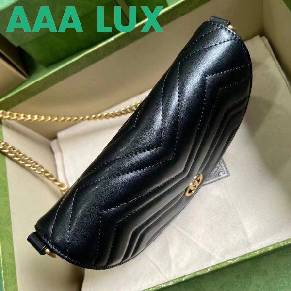 Replica Gucci Women GG Marmont Matelassé Chain Mini Bag Black Chevron Leather Double G 5