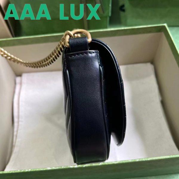 Replica Gucci Women GG Marmont Matelassé Chain Mini Bag Black Chevron Leather Double G 8