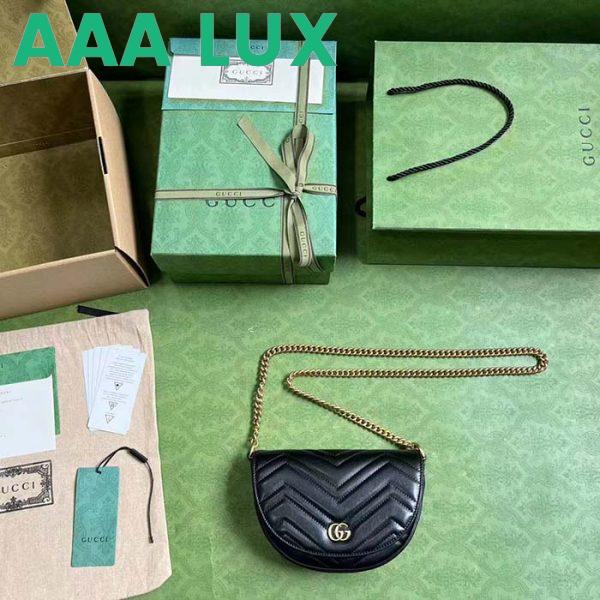 Replica Gucci Women GG Marmont Matelassé Chain Mini Bag Black Chevron Leather Double G 9