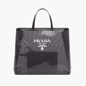 Replica Prada Women Sequined Mesh Tote Bag-Black 2