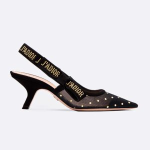 Replica Dior Women J’adior Slingback in Gold-Tone Dotted Swiss in 6.5 cm Heel-Black 2
