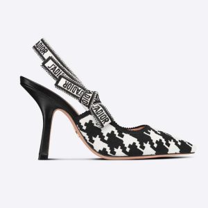 Replica Dior Women J’Adior Slingback Pump Black and White Cotton Embroidery with Macro Houndstooth Motif 2
