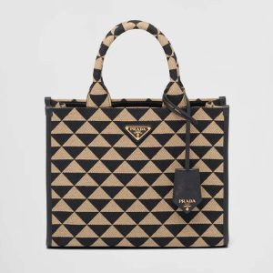 Replica Prada Women Small Prada Symbole Jacquard Fabric Handbag-Brown 2