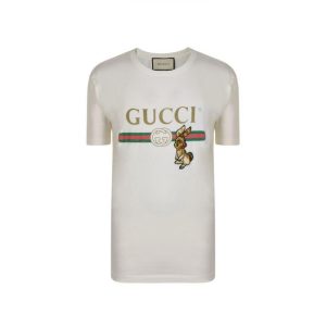 Replica Gucci Men Oversize T-Shirt with Gucci Logo and Rabbit-Beige 2