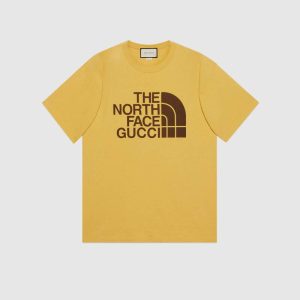 Replica Gucci Men The North Face x Gucci Oversize T-Shirt Cotton Jersey Crewneck-Yellow