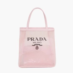 Replica Prada Women Small Sequined Mesh Tote Bag-Pink