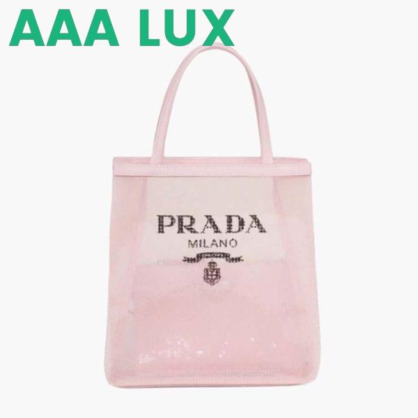 Replica Prada Women Small Sequined Mesh Tote Bag-Pink