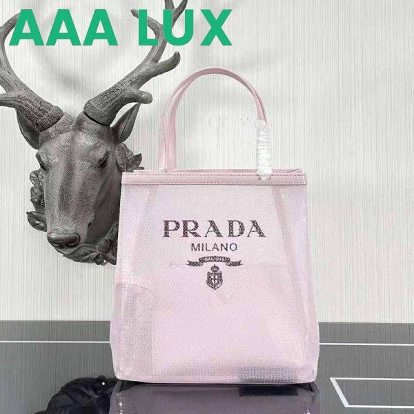 Replica Prada Women Small Sequined Mesh Tote Bag-Pink 3