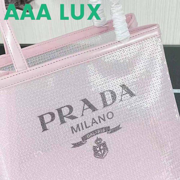 Replica Prada Women Small Sequined Mesh Tote Bag-Pink 8