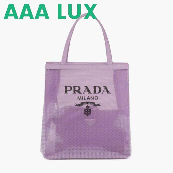 Replica Prada Women Small Sequined Mesh Tote Bag-Purple