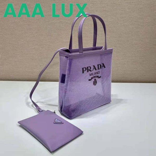 Replica Prada Women Small Sequined Mesh Tote Bag-Purple 5