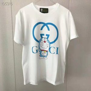 Replica Gucci Women Doraemon x Gucci Oversize T-Shirt Ivory Cotton Jersey Crewneck-Blue 2