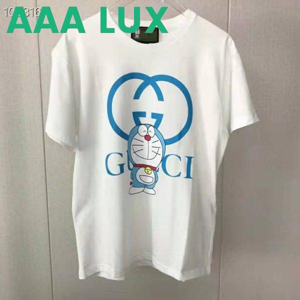 Replica Gucci Women Doraemon x Gucci Oversize T-Shirt Ivory Cotton Jersey Crewneck-Blue 2