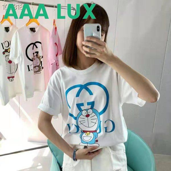 Replica Gucci Women Doraemon x Gucci Oversize T-Shirt Ivory Cotton Jersey Crewneck-Blue 6