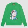 Replica Gucci Women Doraemon x Gucci Oversize T-Shirt Ivory Cotton Jersey Crewneck-Blue 13