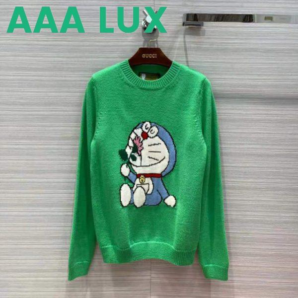 Replica Gucci Women Doraemon x Gucci Wool Sweater Green Wool Crewneck 3