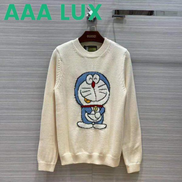 Replica Gucci Women Doraemon x Gucci Wool Sweater White Crewneck 2