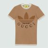 Replica Gucci Women GG Adidas x Gucci Cotton T-Shirt Camel Jersey Trefoil Print Crewneck