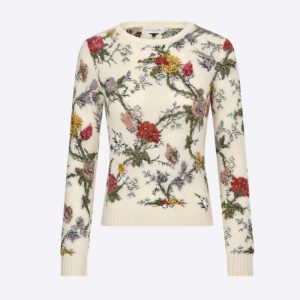 Replica Dior Men CD Sweater Ecru Cashmere Knit Multicolor Dior Jardin Botanique Motif