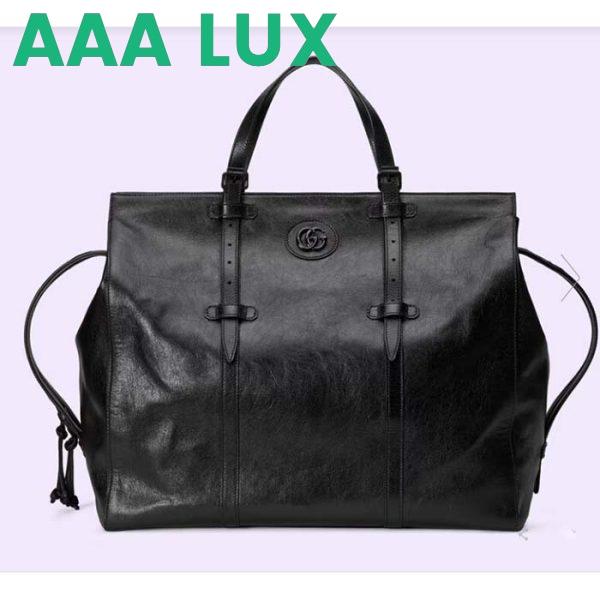 Replica Gucci Unisex Large Tote Bag Tonal Double G Black Leather Original GG Canvas