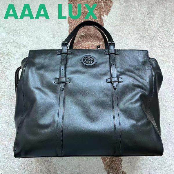 Replica Gucci Unisex Large Tote Bag Tonal Double G Black Leather Original GG Canvas 3