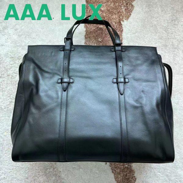 Replica Gucci Unisex Large Tote Bag Tonal Double G Black Leather Original GG Canvas 4