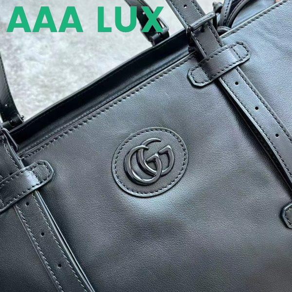 Replica Gucci Unisex Large Tote Bag Tonal Double G Black Leather Original GG Canvas 8