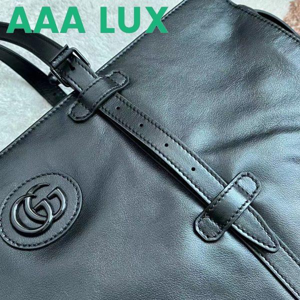 Replica Gucci Unisex Large Tote Bag Tonal Double G Black Leather Original GG Canvas 9