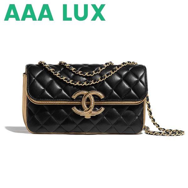 Replica Chanel Women Small Flap Bag in Metallic Lambskin Leather-Black