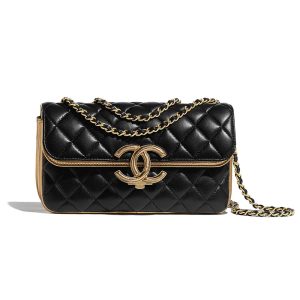Replica Chanel Women Small Flap Bag in Metallic Lambskin Leather-Black 2