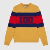 Replica Gucci Men Gucci 100 Wool Sweater Yellow Wool Blue Red Web 100 Intarsia