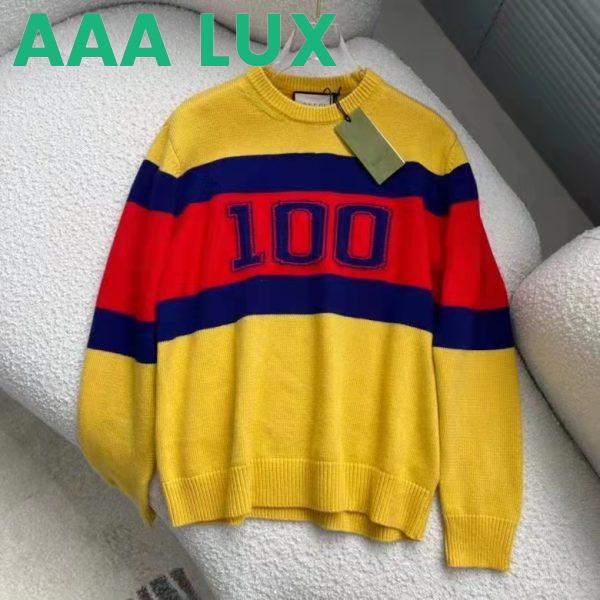 Replica Gucci Men Gucci 100 Wool Sweater Yellow Wool Blue Red Web 100 Intarsia 3