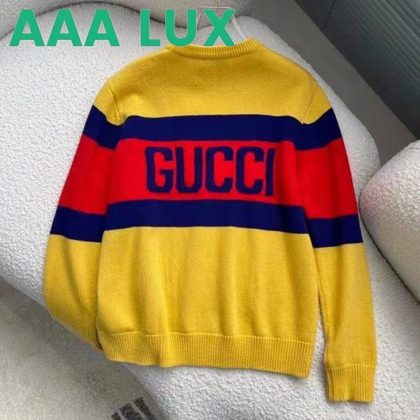Replica Gucci Men Gucci 100 Wool Sweater Yellow Wool Blue Red Web 100 Intarsia 4