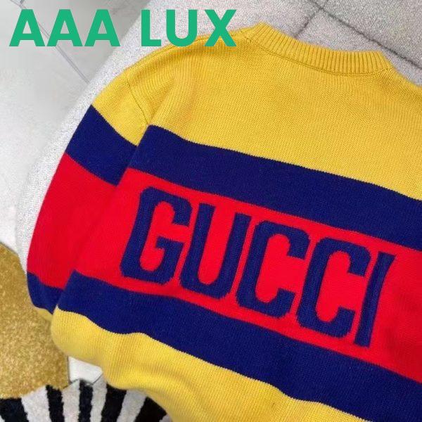 Replica Gucci Men Gucci 100 Wool Sweater Yellow Wool Blue Red Web 100 Intarsia 5