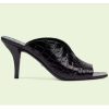 Replica Gucci Women GG Crocodile Print Pump Square Toe Leather Sole Mid 7.6 Cm Heel