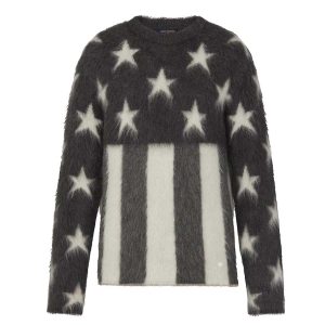 Replica Louis Vuitton LV Women USA Flag Mohair Jacquard Crewneck Sweater-Grey