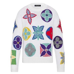 Replica Louis Vuitton LV Women Multicolor Monogram Crewneck Flowers Sweater 100% Wool