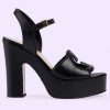Replica Gucci Women GG Interlocking G Sandal Black Leather Wooden High 12 CM Heel