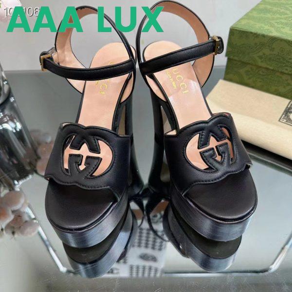 Replica Gucci Women GG Interlocking G Sandal Black Leather Wooden High 12 CM Heel 4