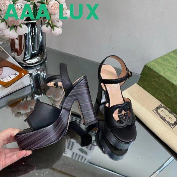 Replica Gucci Women GG Interlocking G Sandal Black Leather Wooden High 12 CM Heel 10